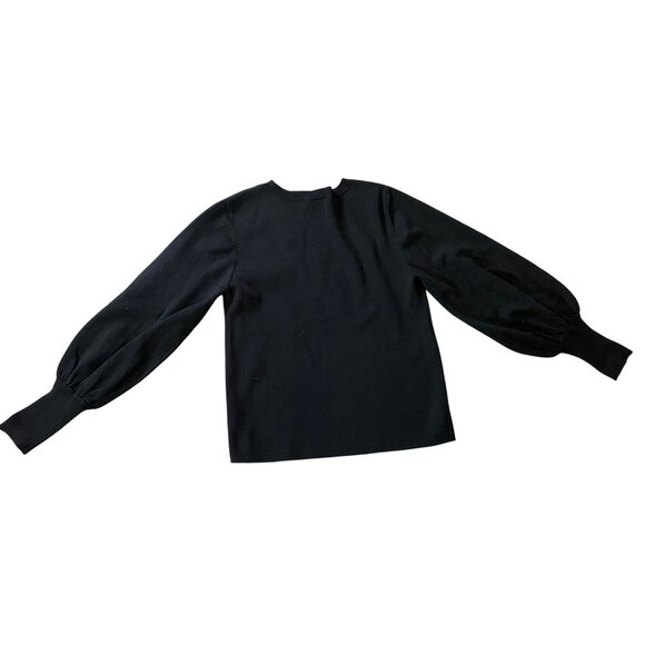 Worthington Womens Embroidered Black Sweater Bishop Sleeve Large - Picture 2 of 10